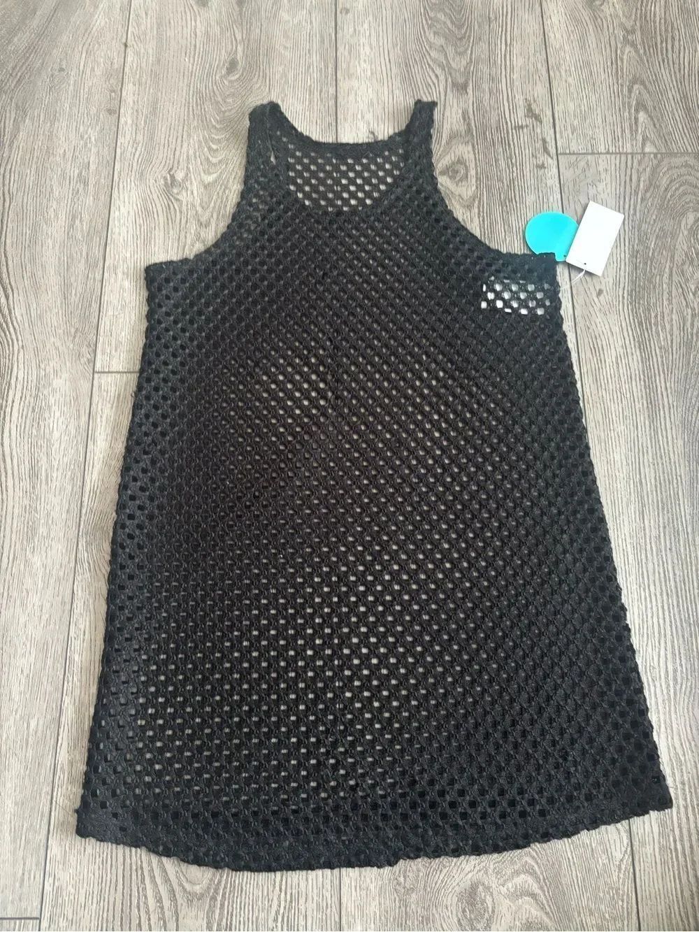 Breaking waves Black Fishnet Knit Tank Dress for beach